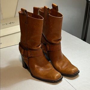 UFFIZI BROWN GENUINE LEATHER PULL ON ANKLE BOOTS MADE IN BRAZIL SZ 37